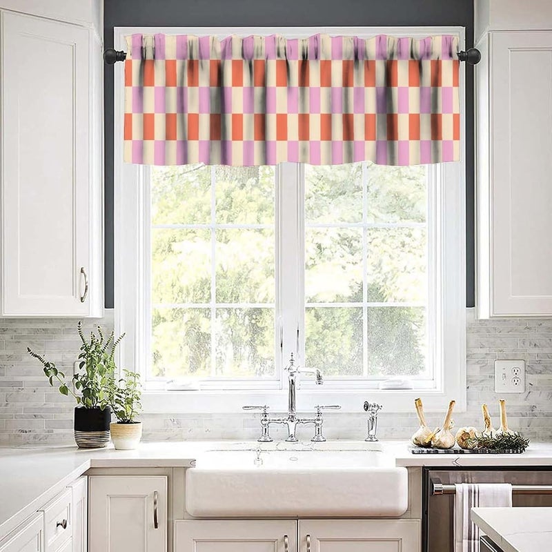 JanJCurt Retro Groovy Geometric Valance, Vintage Hippie 70s Abstract Pink Orange Striped Print Rod Pocket Blackout Short Window Curtain for Kitchen Kids Girls Bedroom, 54x18inch - Image 3